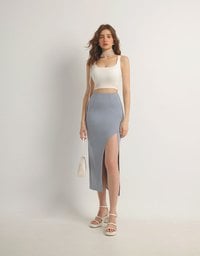 AIRY HOURGLASS Cooling Front Asymmetric Slit Maxi Skirt with Back Pockets