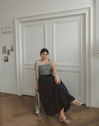 Flowy Polka Dot Tiered Maxi Skirt