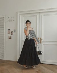 Flowy Polka Dot Tiered Maxi Skirt
