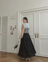 Flowy Polka Dot Tiered Maxi Skirt
