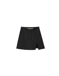 Waistline Gold Chain Detail High Waist Front Slit Mini Skirt