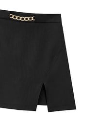 Waistline Gold Chain Detail High Waist Front Slit Mini Skirt