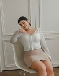 Waistline Gold Chain Detail High Waist Front Slit Mini Skirt