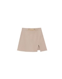 Waistline Gold Chain Detail High Waist Front Slit Mini Skirt