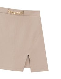 Waistline Gold Chain Detail High Waist Front Slit Mini Skirt