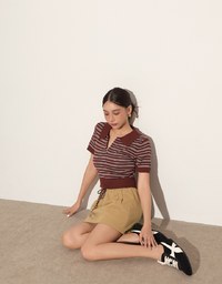 Drawstring Low Waist Cotton Mini Skirt with Side Pockets