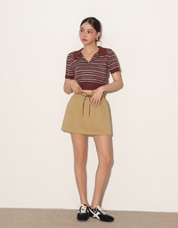 Drawstring Low Waist Cotton Mini Skirt with Side Pockets