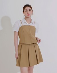 Tailored A Line Pleated Mini Skirt with Wide Waistband Detail