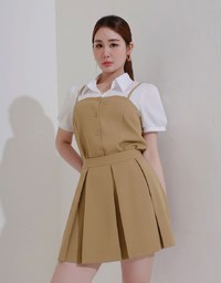 Tailored A Line Pleated Mini Skirt with Wide Waistband Detail