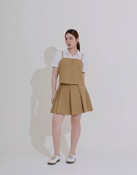Tailored A Line Pleated Mini Skirt with Wide Waistband Detail