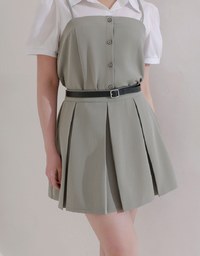 Tailored A Line Pleated Mini Skirt with Wide Waistband Detail