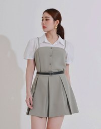 Tailored A Line Pleated Mini Skirt with Wide Waistband Detail
