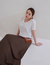 Logo Embroidered Slim Fit Flared Maxi Skirt