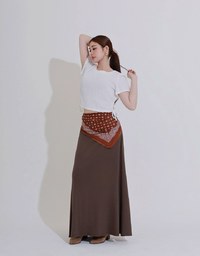 Logo Embroidered Slim Fit Flared Maxi Skirt