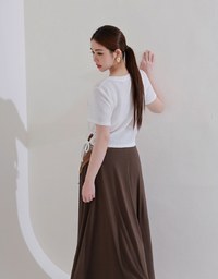 Logo Embroidered Slim Fit Flared Maxi Skirt