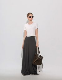 Logo Embroidered Slim Fit Flared Maxi Skirt