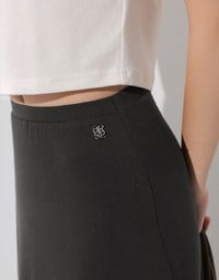 Logo Embroidered Slim Fit Flared Maxi Skirt