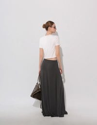 Logo Embroidered Slim Fit Flared Maxi Skirt