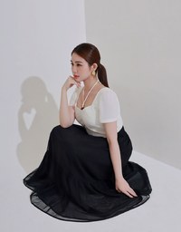Mesh Overlay Flowy Hem Tiered Maxi Skirt