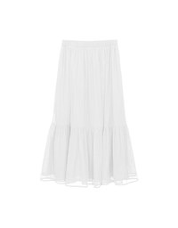 Mesh Overlay Flowy Hem Tiered Maxi Skirt