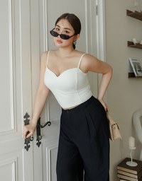 Cooling Fabric Lighweight High Waist Wide Leg Pants with Pleated Front Detail