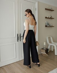 Cooling Fabric Lighweight High Waist Wide Leg Pants with Pleated Front Detail