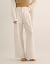 Cooling Fabric Lighweight High Waist Wide Leg Pants with Pleated Front Detail