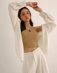 Cooling Fabric Lighweight High Waist Wide Leg Pants with Pleated Front Detail