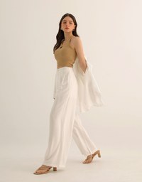 Cooling Fabric Lighweight High Waist Wide Leg Pants with Pleated Front Detail