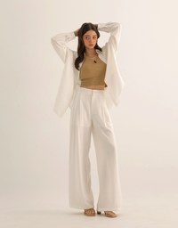 Cooling Fabric Lighweight High Waist Wide Leg Pants with Pleated Front Detail