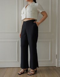 Minimal High Waist Flare Pants with Front Side Slit Detail