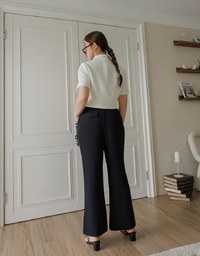 Minimal High Waist Flare Pants with Front Side Slit Detail