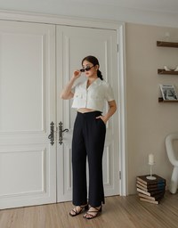 Minimal High Waist Flare Pants with Front Side Slit Detail