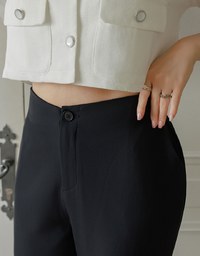 Minimal High Waist Flare Pants with Front Side Slit Detail