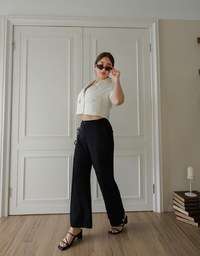 Minimal High Waist Flare Pants with Front Side Slit Detail