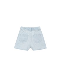 Double Button Pleated High Waist Wide Leg Jeans Denim Shorts with Back Elastic Detail
