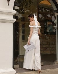 Front Slit Flowy Pleated Wide Leg Pants
