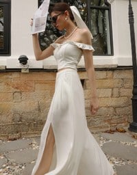 Front Slit Flowy Pleated Wide Leg Pants