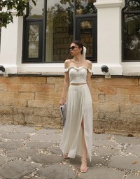 Front Slit Flowy Pleated Wide Leg Pants