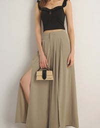 Front Slit Flowy Pleated Wide Leg Pants