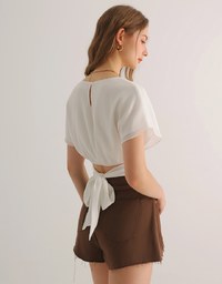 ダメージフリンジデニムショーパン