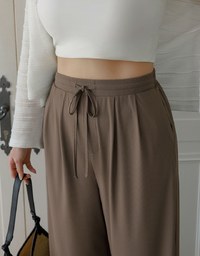 Cooling Fabric Front Pleated Wide Leg Pants with Drawstring Detail