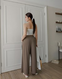 Cooling Fabric Front Pleated Wide Leg Pants with Drawstring Detail