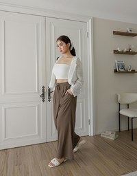 Cooling Fabric Front Pleated Wide Leg Pants with Drawstring Detail