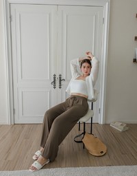 Cooling Fabric Front Pleated Wide Leg Pants with Drawstring Detail