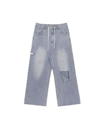 Street Drawstring Distressed Wide Pants