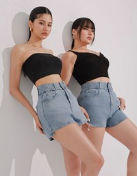 涼感デニムショートパンツ