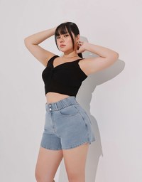 涼感デニムショートパンツ