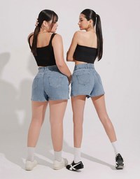 涼感デニムショートパンツ