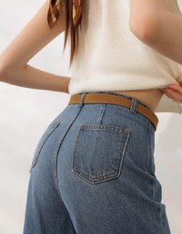 Retro High Waist Wide Leg Jeans Denim Pants with Belt